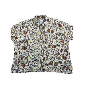 Rachel Zoe Women Large 100% Linen Floral Button Beach Boxy Shirt Spring Unique